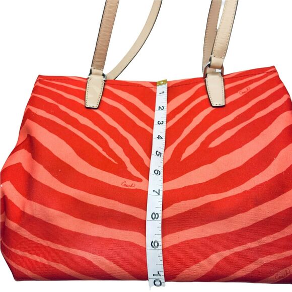 Coach Womens F23283 Orange Tan Canvas Zebra Print Leather Trim Tote Handbag - Picture 10 of 12